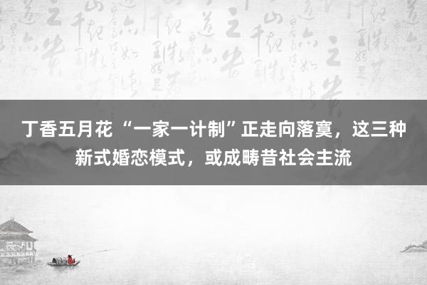 丁香五月花 “一家一计制”正走向落寞，这三种新式婚恋模式，或成畴昔社会主流