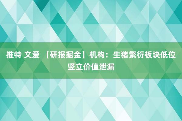 推特 文爱 【研报掘金】机构：生猪繁衍板块低位竖立价值泄漏