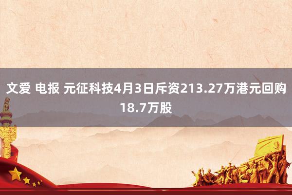 文爱 电报 元征科技4月3日斥资213.27万港元回购18.7万股